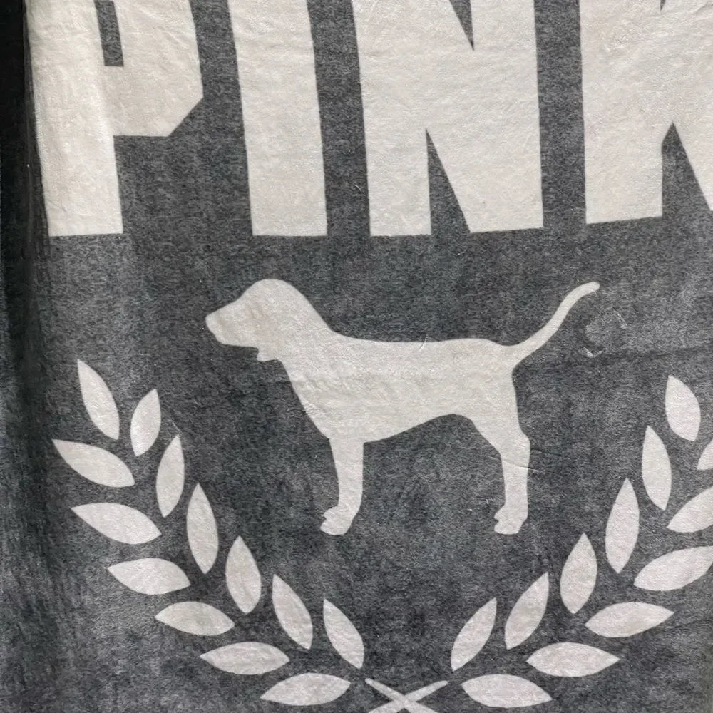 PINK Sherpa Blanket xl grey white dog/olive branch y2k og logo blanket